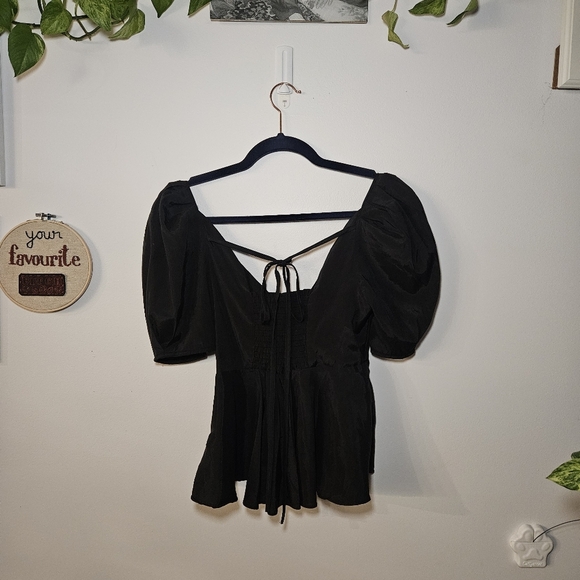 Cute Black Peplum Top With Puff Sleeves - Picture 3 of 7